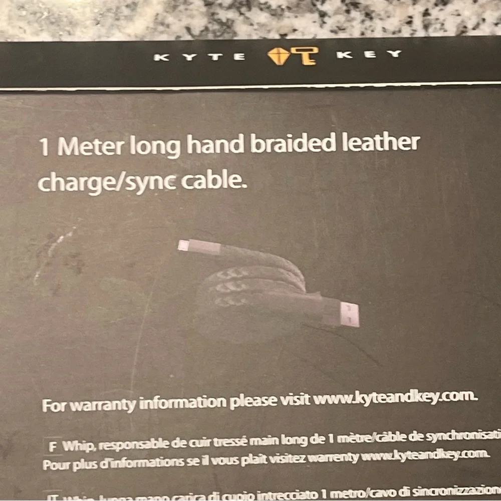 Kyte Key Whip 1 Meter long leather Charge Sync Cable Micro USB Valet Tray